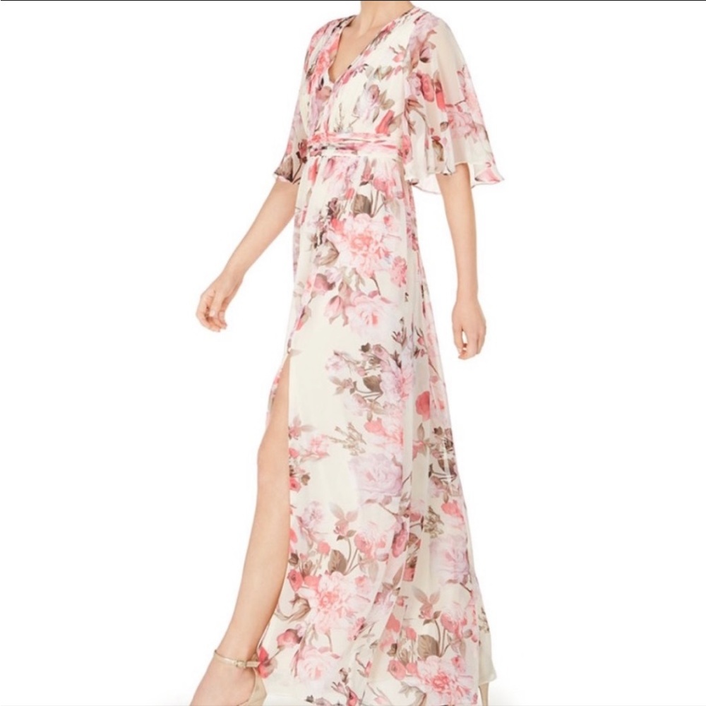 Adrianna papell flutter sleeve chiffon maxi dress floral evening gown - Picture 6 of 14